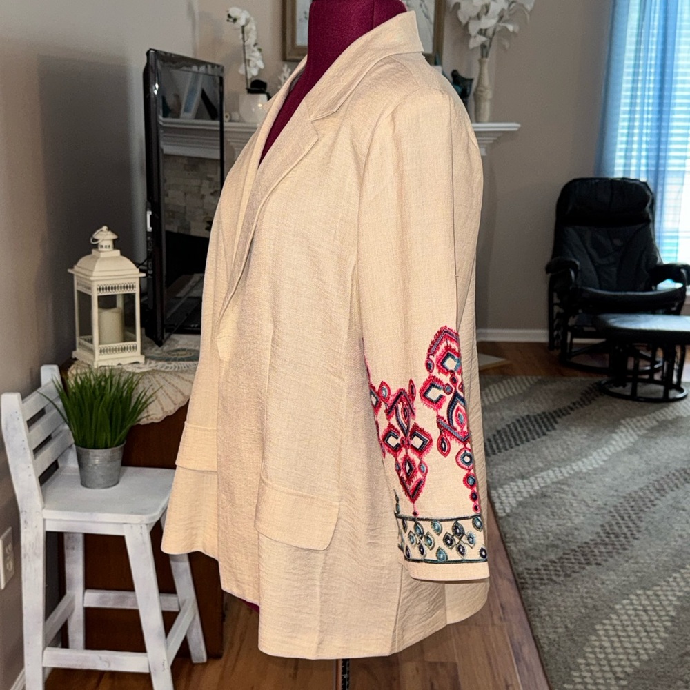 New York Clothing NEW Stone Embroidered 3/4 sleeve Open blazer jacket 1X - Picture 5 of 8